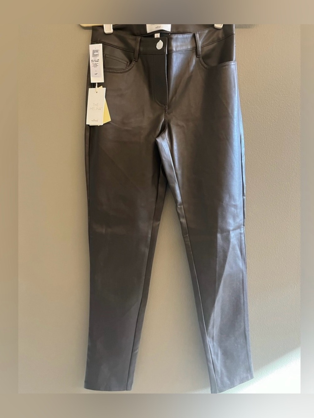New Aritzia Wilfred Melina Vegan Faux Leather Low Rise Skinny Pants Brown 2